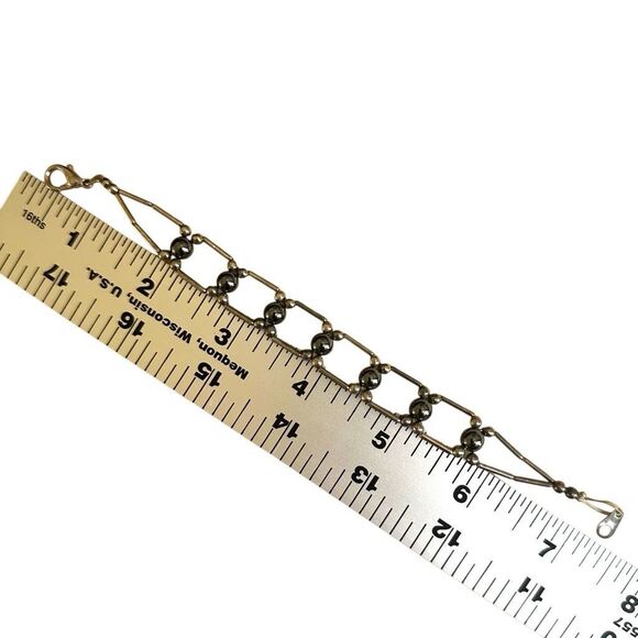 Vintage  Hematite & Silver-Tone Beaded Bracelet - Picture 8 of 9